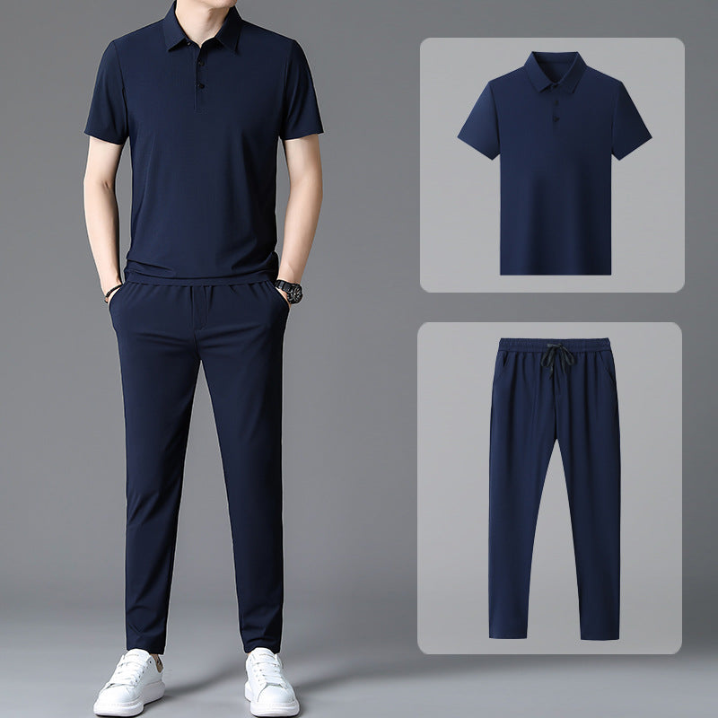 Herren Sportensemble Atmungsaktiv Poloshirt Jogginghose Set