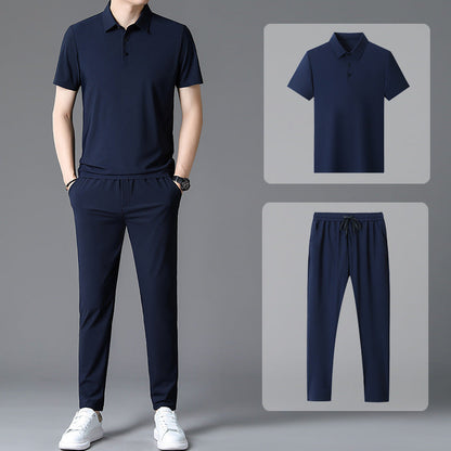 Herren Sportensemble Atmungsaktiv Poloshirt Jogginghose Set