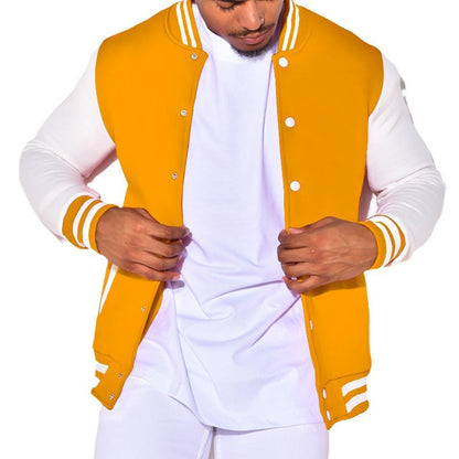 Herren Collegejacke Kontrast Ärmel Druckknopf Modisch