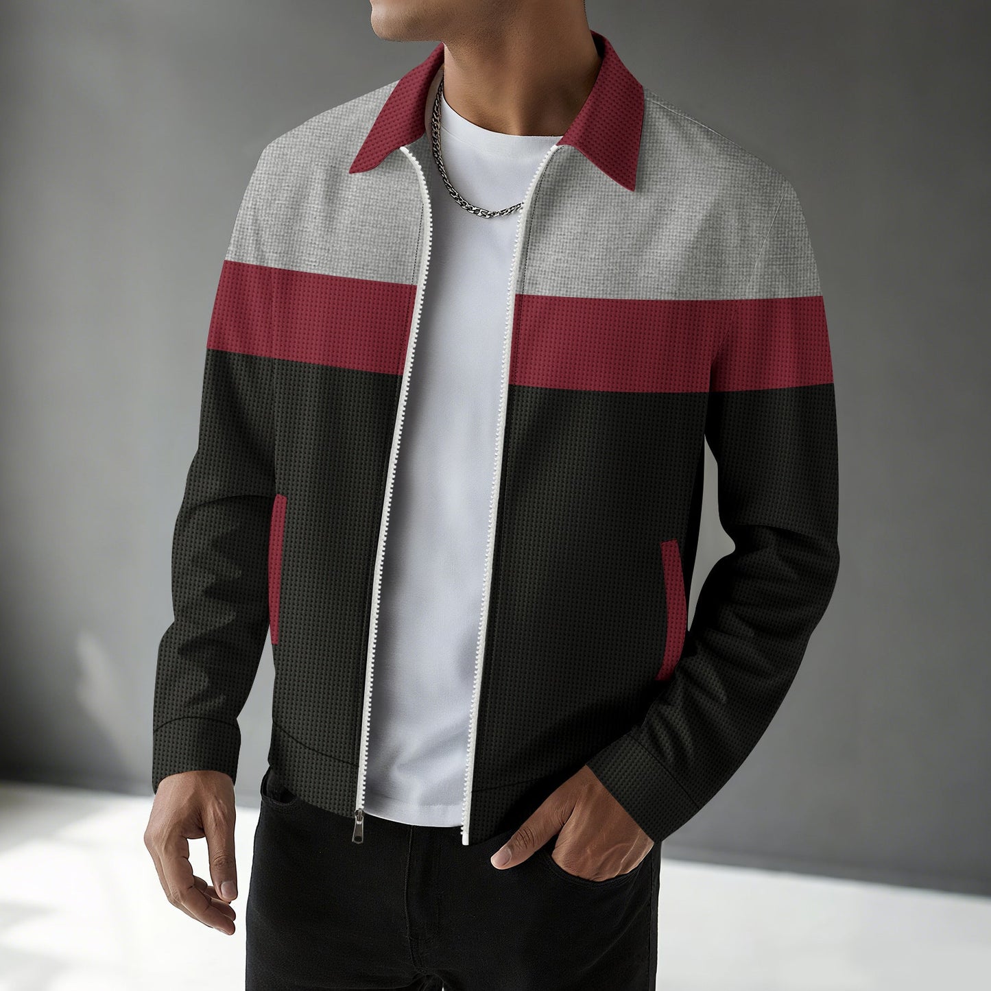 Herren Sportjacke Modern mit Farbblöcken Reißverschlusstaschen