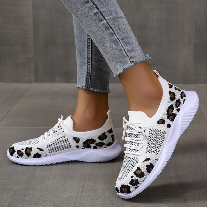 Damen Sneaker Sportschuhe Mesh Obermaterial Tierprint Schwarz