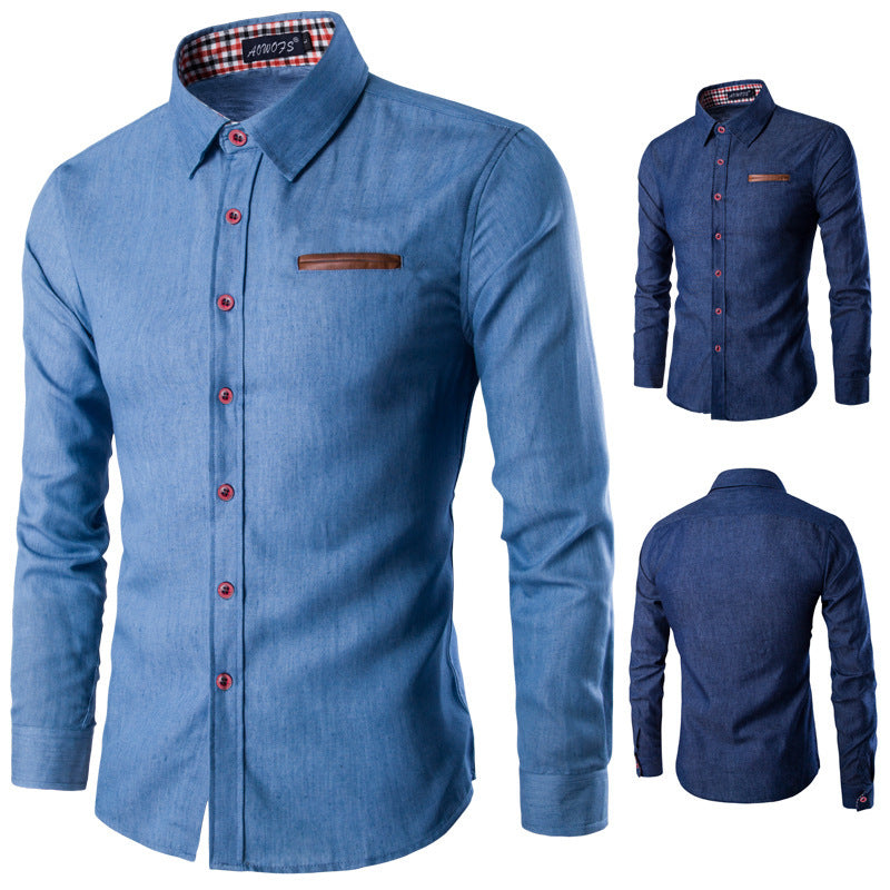 Herren Denim-Shirt Modern mit Kragen und Brusttasche - BerlinGlamour