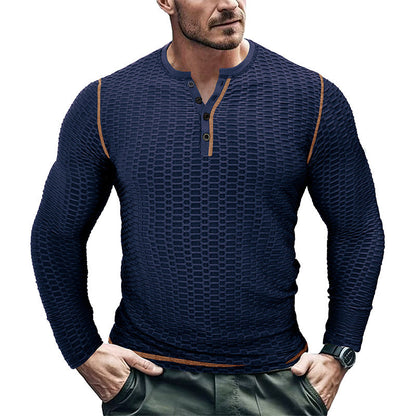 Herren Langarmshirt Strukturiert Kontrastnähte Trendig