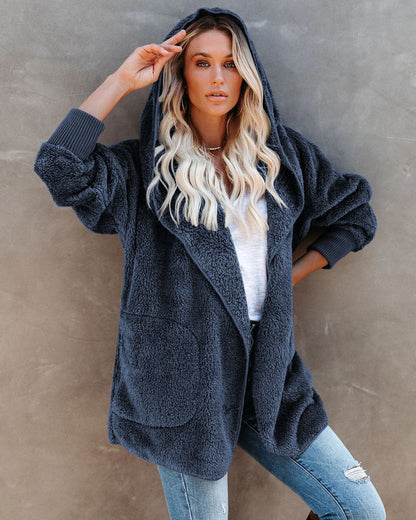 Damen Kapuzenjacke Warm Flauschig mit Taschen