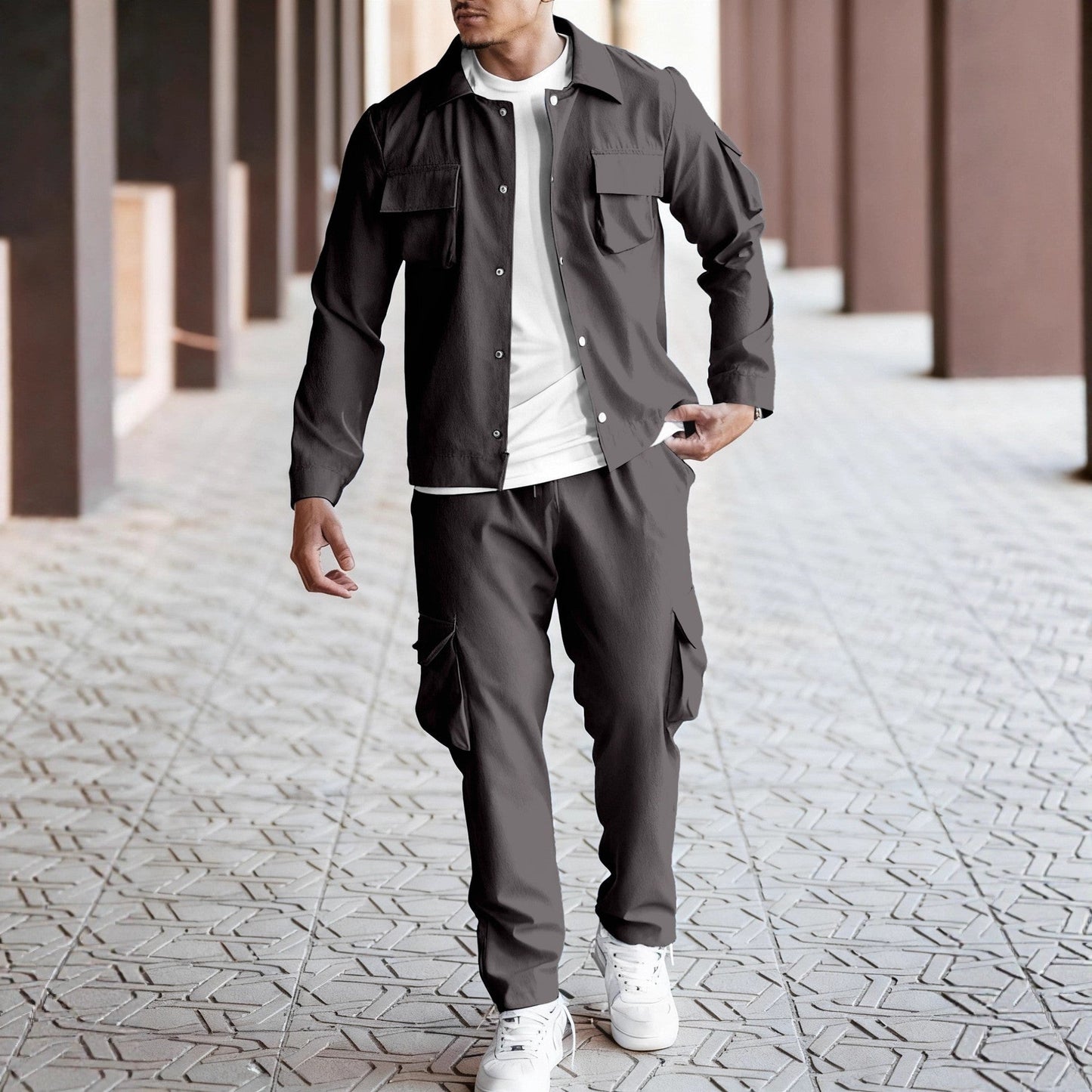 Herren Jogginganzug Cargo-Jacke Hose Set Sportlich Modern