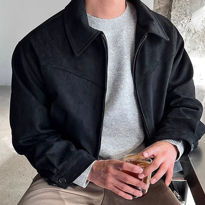 Herren Lederjacke Übergangsjacke Soft Schwarz Reißverschluss