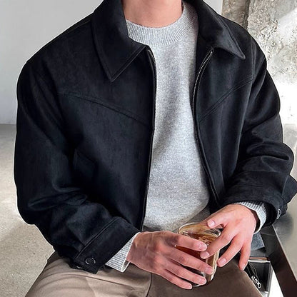 Herren Lederjacke Übergangsjacke Soft Schwarz Reißverschluss