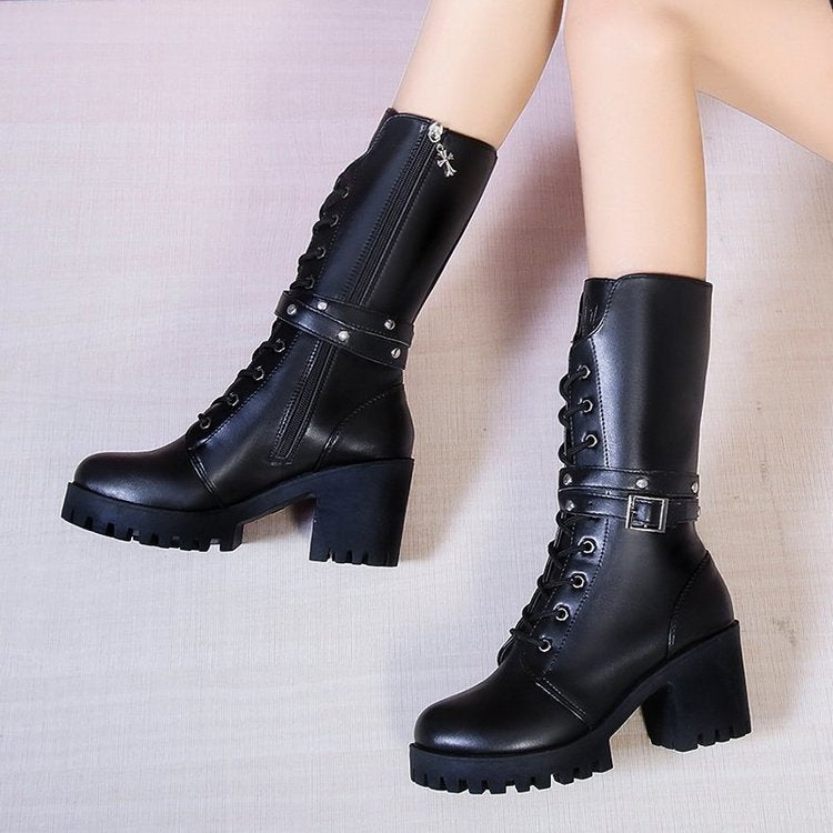 Damen Stiefel Chunky Blockabsatz Robust Modern
