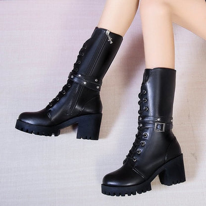Damen Stiefel Chunky Blockabsatz Robust Modern