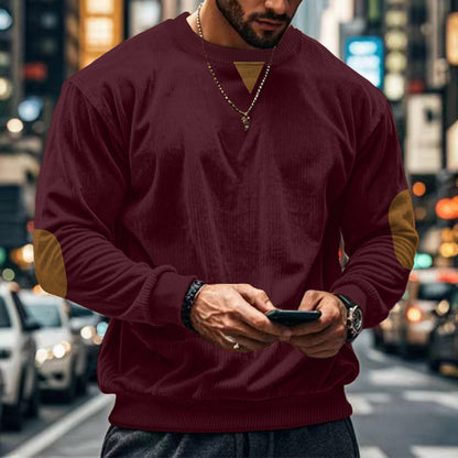 Herren Pullover Rundhals mit Patches Gemütlich Modern