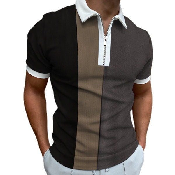 Herren Polo Shirt Farbblock Zip Modern Sportlich