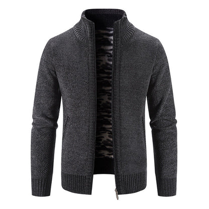 Herren Strickjacke Warm mit Kragen und Reißverschlusstaschen