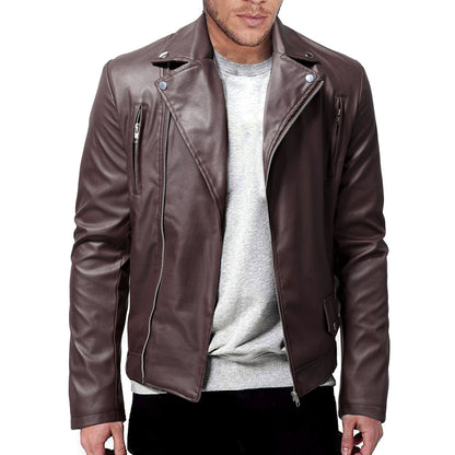 Herren Lederjacke Biker Stil mit Taschen Schwarz