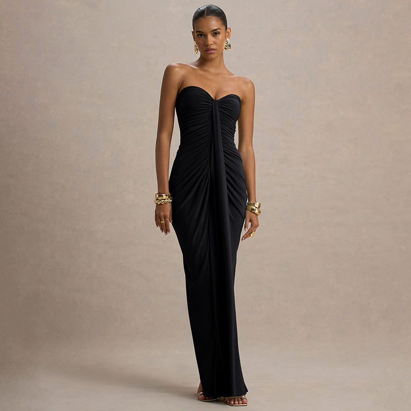 Abendkleid Frauen Elegant Gerafft Lang