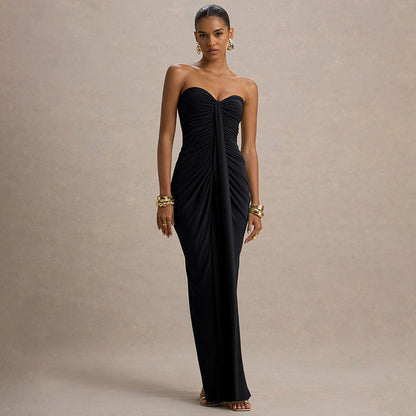 Abendkleid Frauen Elegant Gerafft Lang