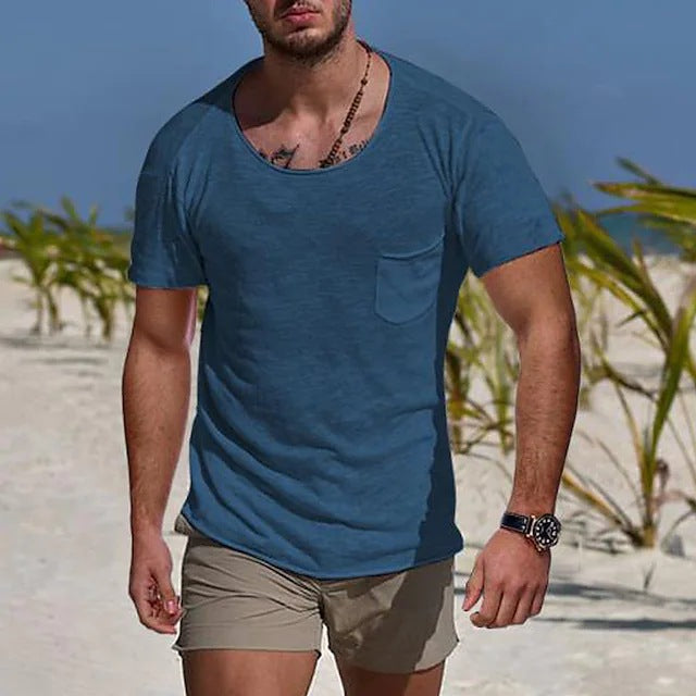 Herren Rundhalsshirt Modern mit Brusttasche und Slim Fit