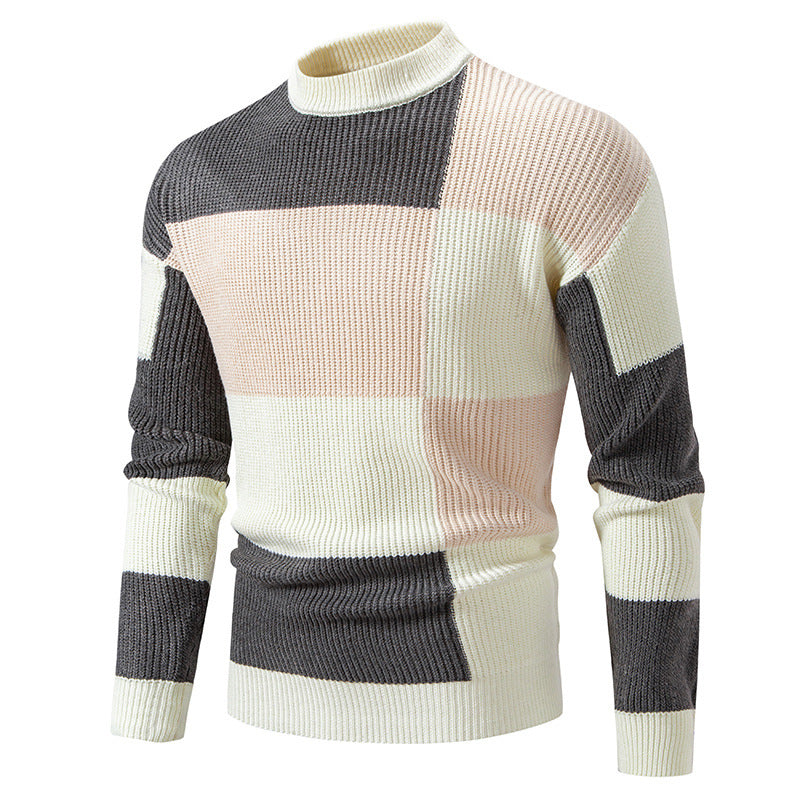 Herren Rollkragenpullover Struktur Karomuster Modern