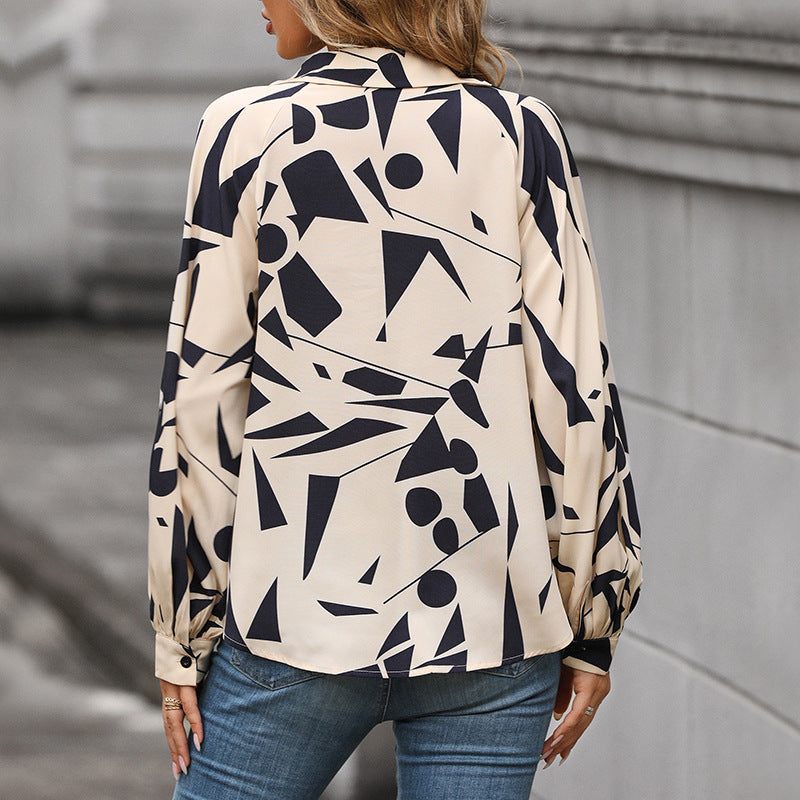 Damen Bluse Modern mit Grafikdruck und Voluminösen Ärmeln