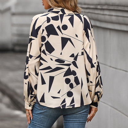Damen Bluse Modern mit Grafikdruck und Voluminösen Ärmeln