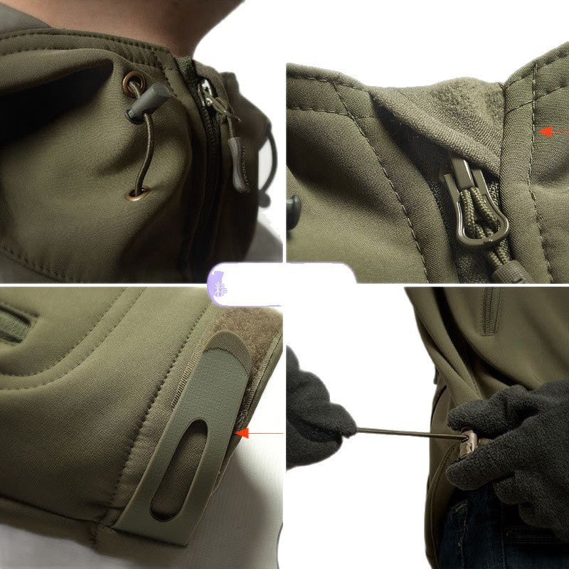 Herren Softshell-Jacke Wasserdicht mit verstellbarem Kapuzen und Taschen