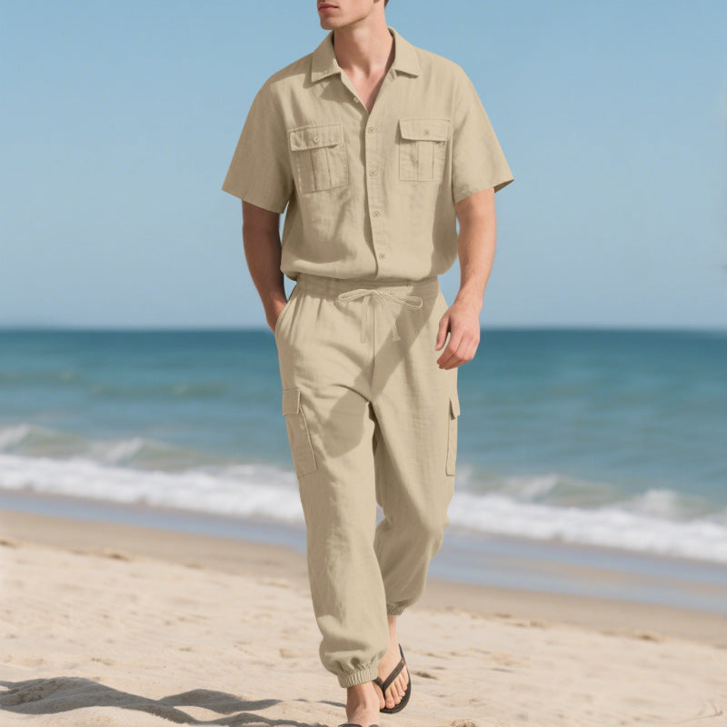 Herren Freizeitset Bequem Elastisch Mit Taschen