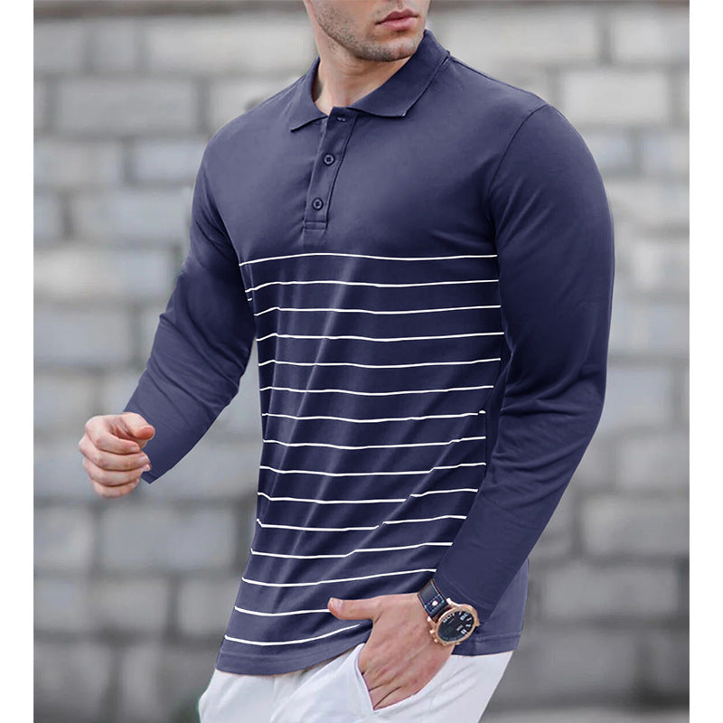 Herren Polo Langarm Streifen Design Modern - BerlinGlamour
