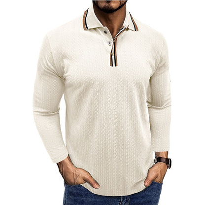 Herren Polo Langarm mit Strickmuster Elegent