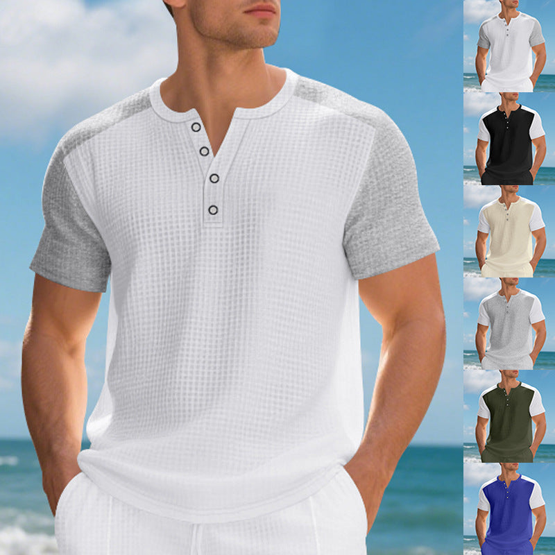 Herren Kurzarmshirt Knopfleiste Modern Strukturiert - BerlinGlamour