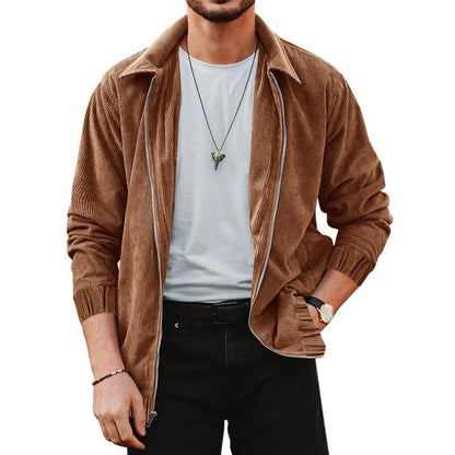 Herren Cordjacke Bequem Reißverschluss Lederoptik