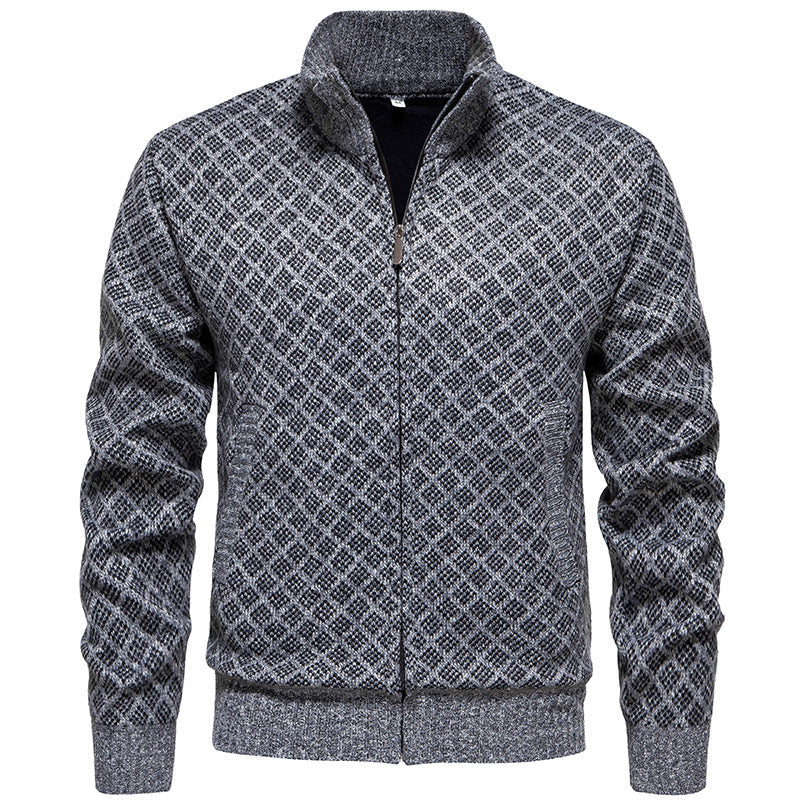 Herren Strickjacke Rautenmuster Modern Reißverschluss