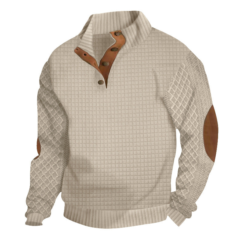 Herren Strickpullover Modern mit Knopfleiste und Lederakzenten
