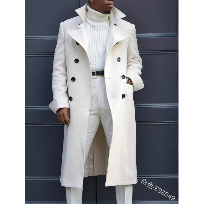 Herren Langmantel Elegant Moderner Schnitt Doppelter Knopfleiste