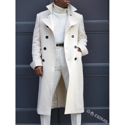Herren Langmantel Elegant Moderner Schnitt Doppelter Knopfleiste