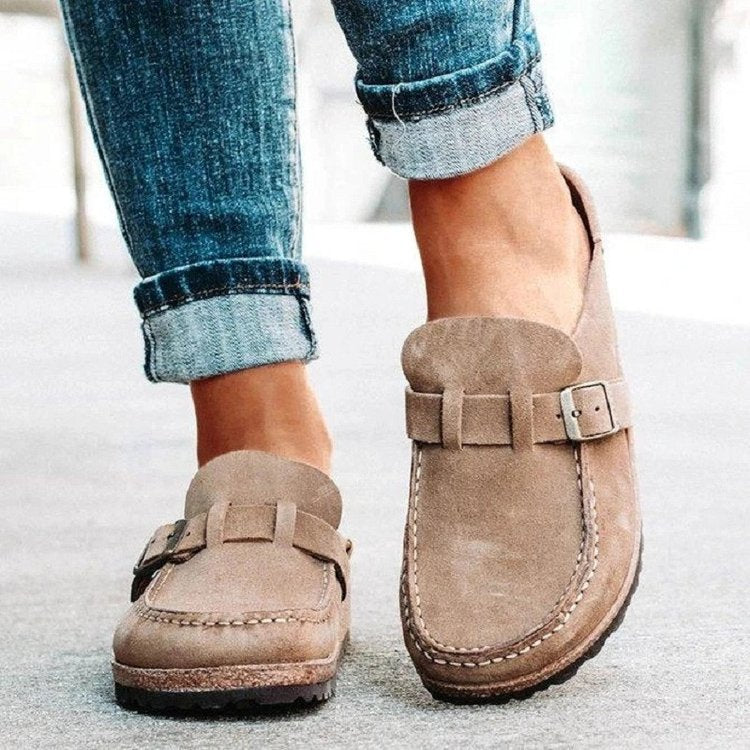 Damen Mokassinschuhe Bequem Modisch Riemen Clogs
