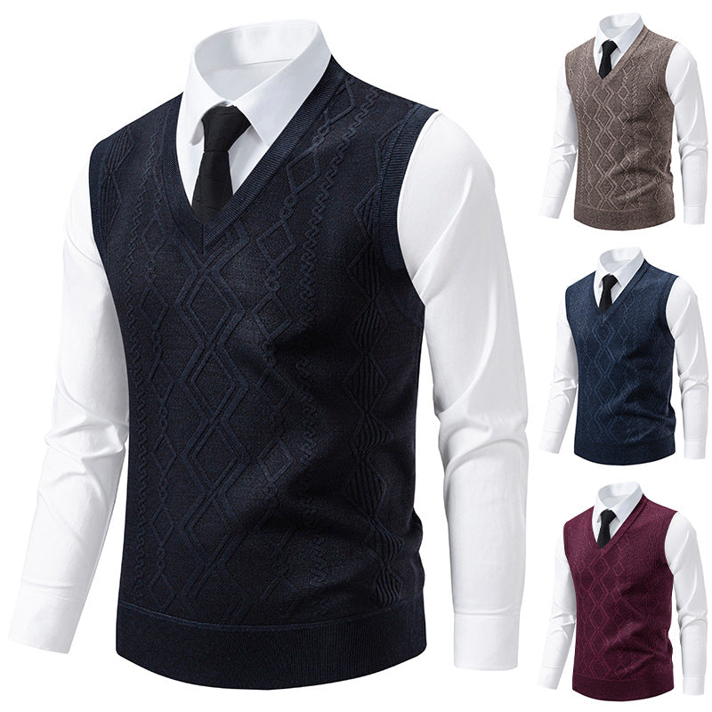 Herren elegante Strickweste mit V-Ausschnitt und strukturiertem Muster BerlinGlamour - BerlinGlamour