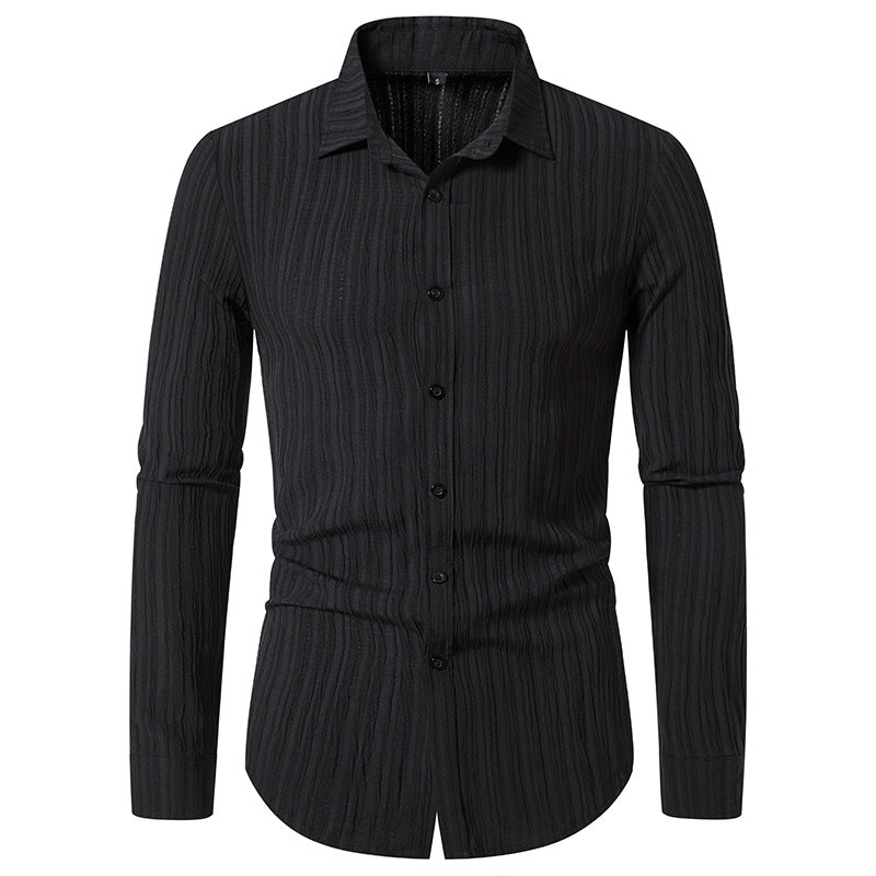 Herren Langarmhemd Modern mit Struktur Optik und Slim Fit