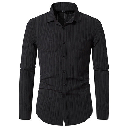 Herren Langarmhemd Modern mit Struktur Optik und Slim Fit