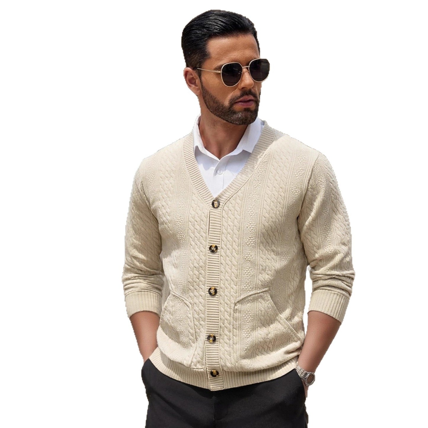 Strickcardigan Herren Modern mit Taschen und Textur