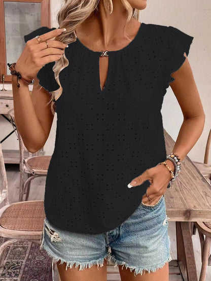 Damen Bluse Rüschendetails Lochstickerei Elegant