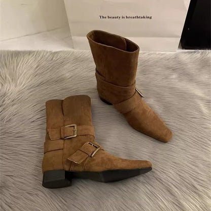 Damen Stiefeletten Schnallenverschluss Elegante Mode Schuhe