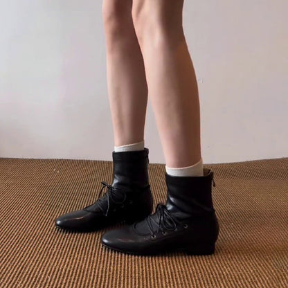 Damen Stiefel Schnürstiefel Leder Blockabsatz Elegant