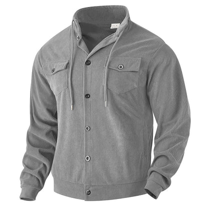 Herren Hemdjacke Lässig Asymmetrisch Mit Taschen