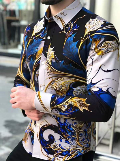 Herren Langarmhemd Barock Muster Elegant Berlin
