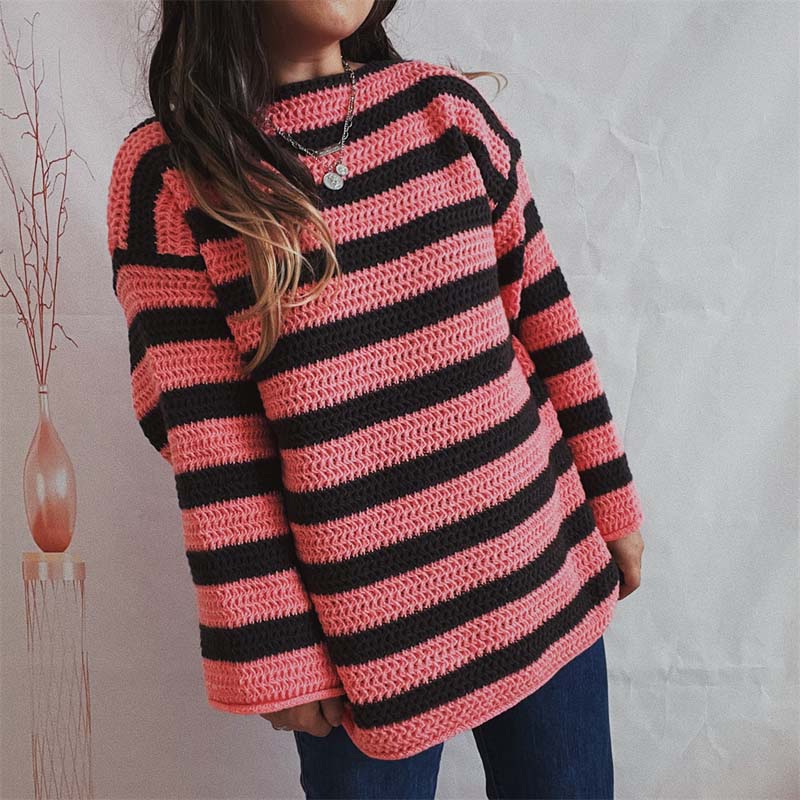 Gestreifter Strickpullover Weich Pastellfarben Damen