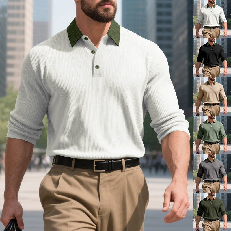 Herren Langarm T-Shirt Strukturiert Moderner Kragen - BerlinGlamour