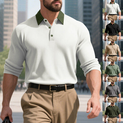 Herren Langarm T-Shirt Strukturiert Moderner Kragen - BerlinGlamour