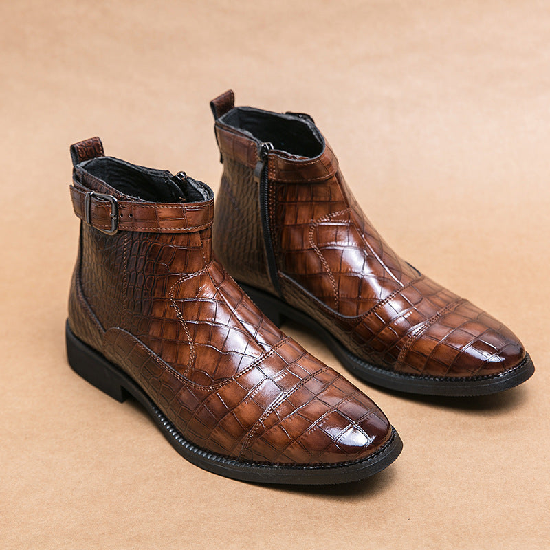 Damen Stiefeletten Schnürstiefeletten Elegante Krokodil Optik Schwarz - BerlinGlamour