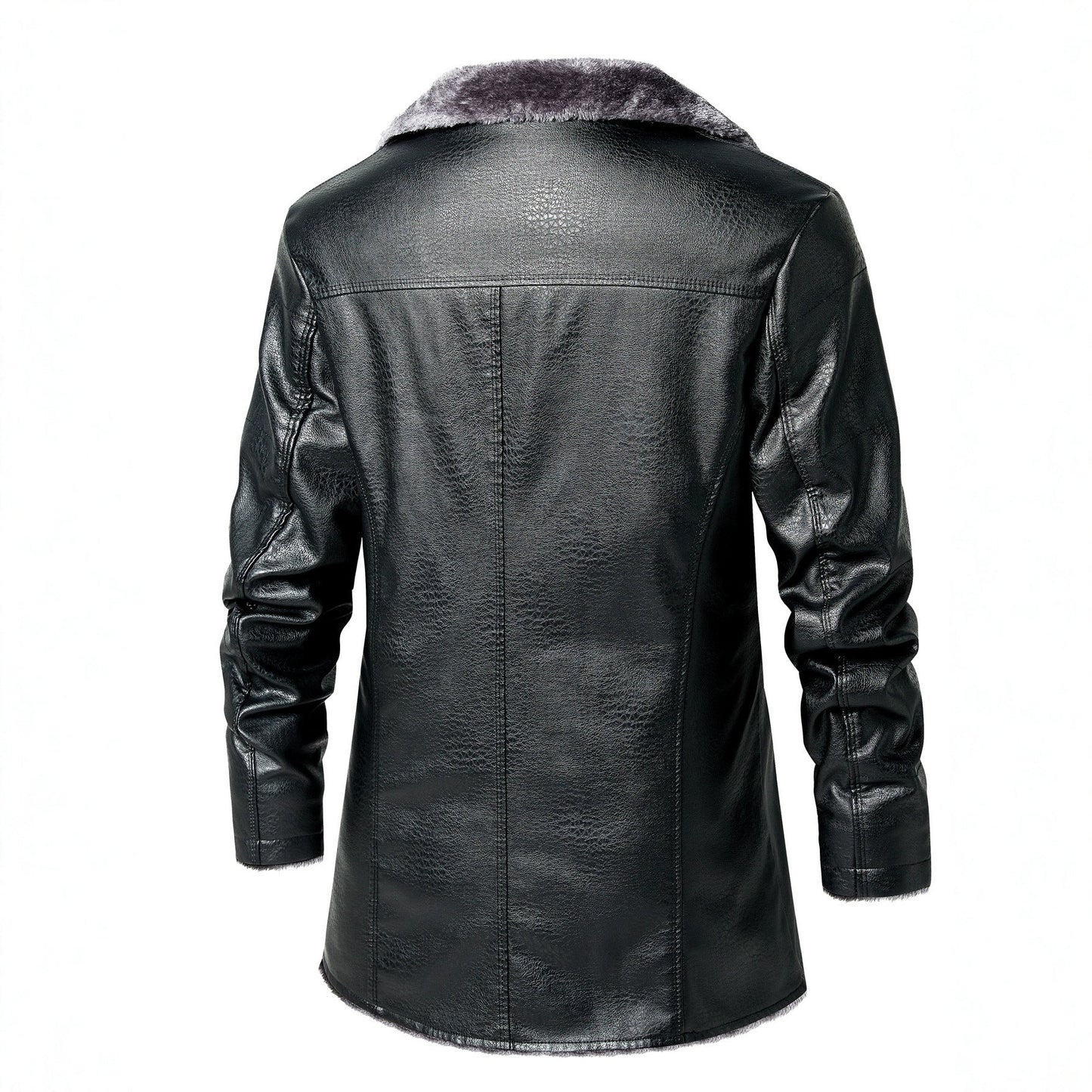 Herren Lederjacke Kunstleder Warm Fleecefutter Schwarz