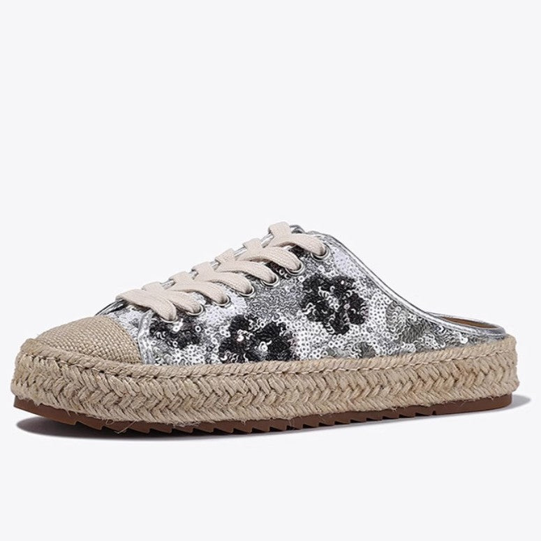 Damen Espadrilles Jute Sohle Glitzer Pailletten Sommer Mode