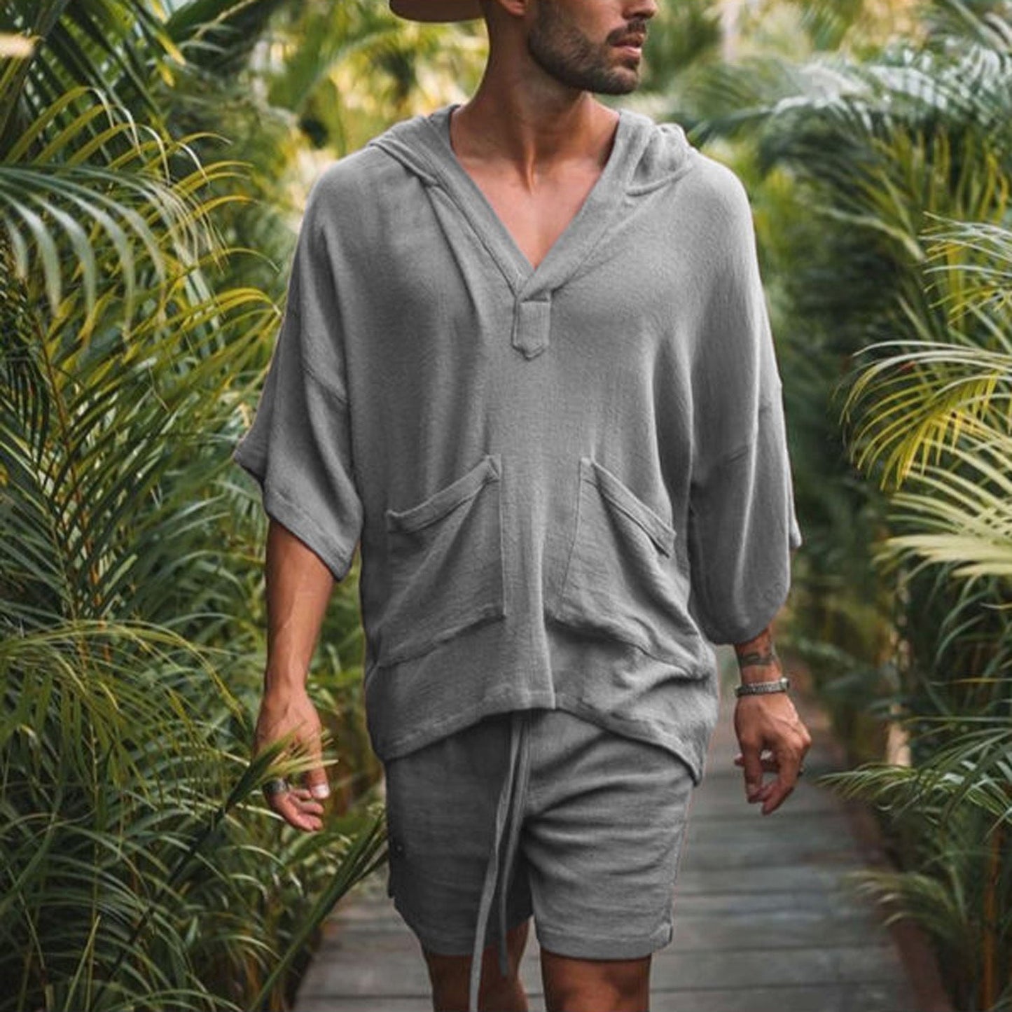 Herren Pullover Kapuzenpullover Locker mit Seitentaschen Lässig